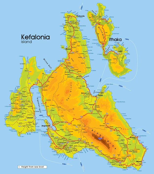 Mapa ostrov Kefalonia a Ithaka