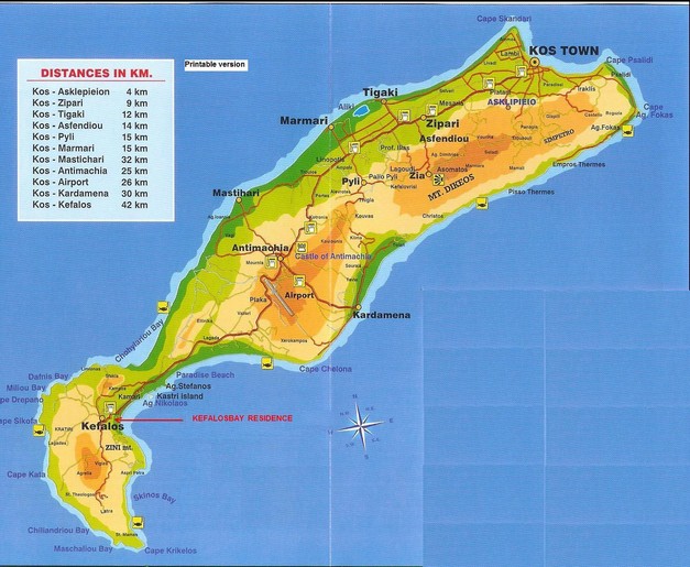Mapa ostrova Kos