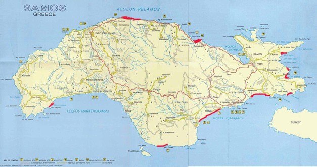 Mapa ostrova Samos