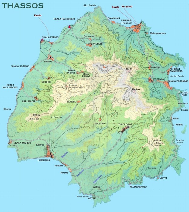 Mapa ostrova Thassos
