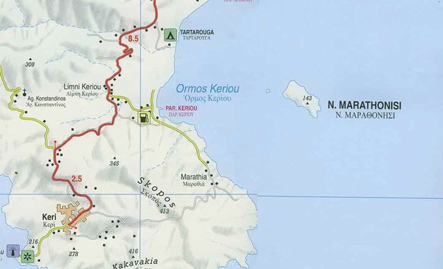 Mapa ostrova Marathonisi